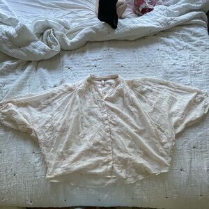 Anthropologie NWOT Faustine Embroidered Batwing Sheer Cream Button Front Top  M